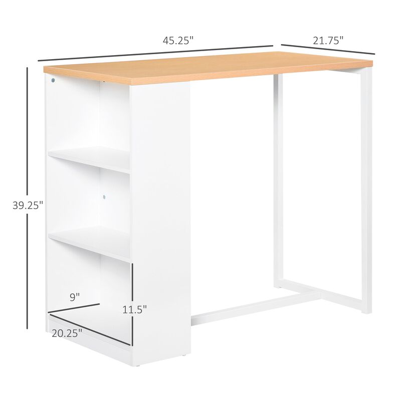 White Kitchen Bar: Table with 3-Tier Storage Shelf