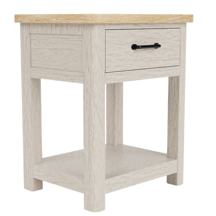 FurniFact Wood Nightstand with Drawer &ndash; Beige End Table Bedroom Accent Storage