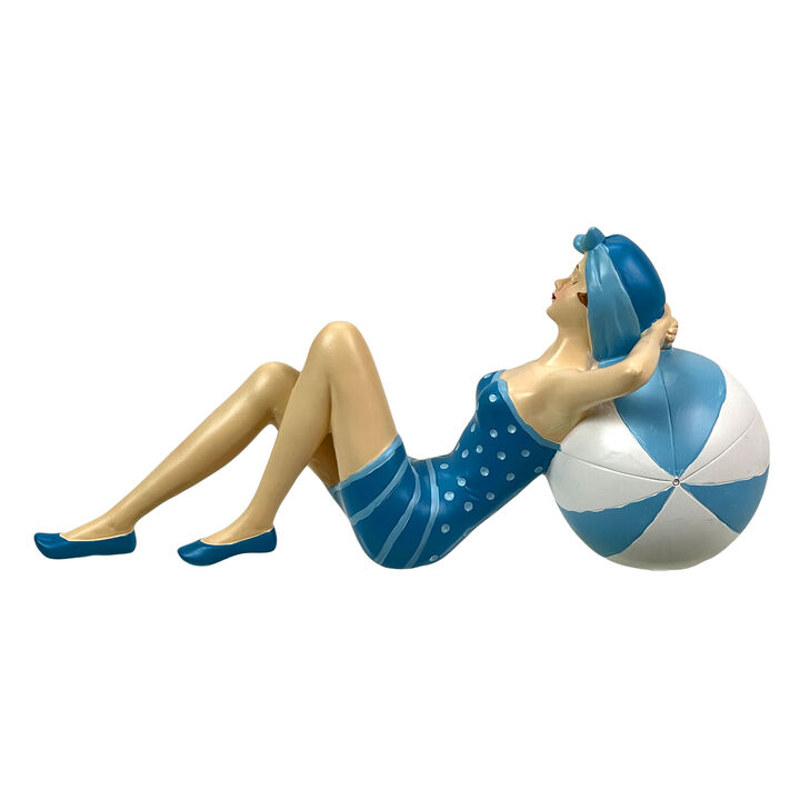 Beach Beauty Sunbathing Figurine on Beachball Coastal Shelf Decor 12 inch