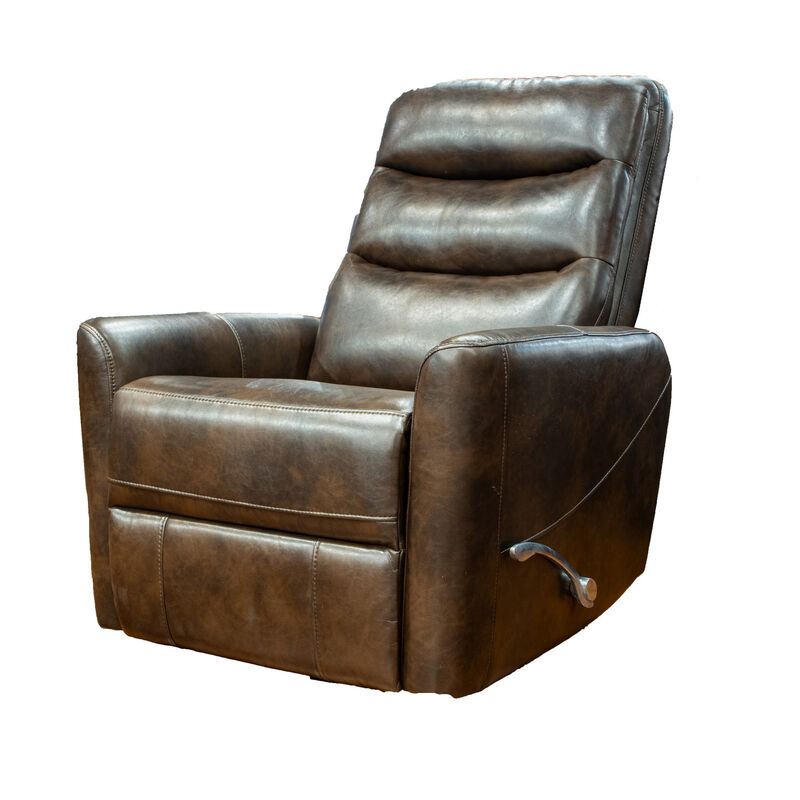 Aki 36 Inch Swivel Manual Recliner Chair, Luxury Plush Brown Faux Leather - Benzara...