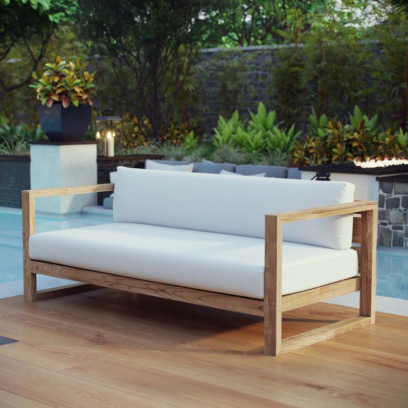 Modway - Upland Outdoor Patio Teak Sofa Natural White image number 3