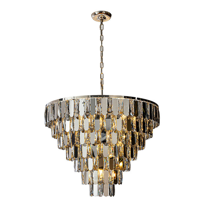 Smoked Crystal Chandelier Modern Pendant Light Fixture with Polished Nickel Finish and Stainless Steel Accents for Dining Room