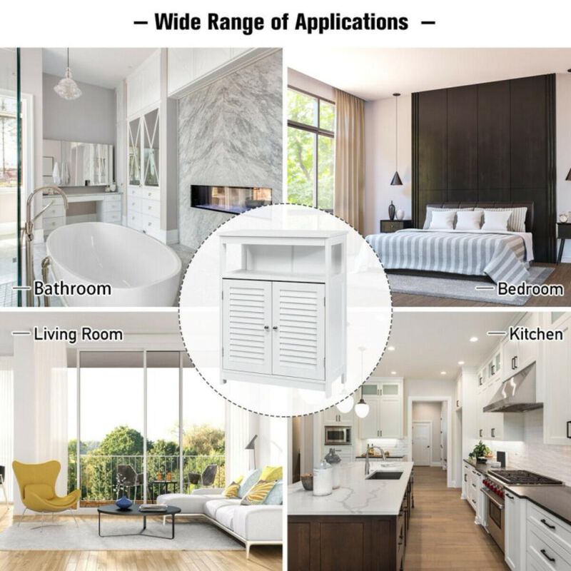 Hivvago Wood Freestanding Bathroom Storage Cabinet with Double Shutter Door