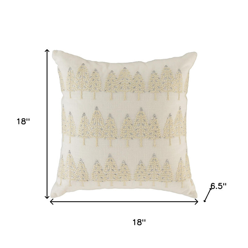 HomeRoots 18" Ivory And Silver Cotton Christmas Trees Throw Pillow With Embroidery image number 3