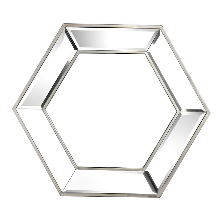 HomeRoots 18" Silver Hexagon Glass Framed Accent Mirror