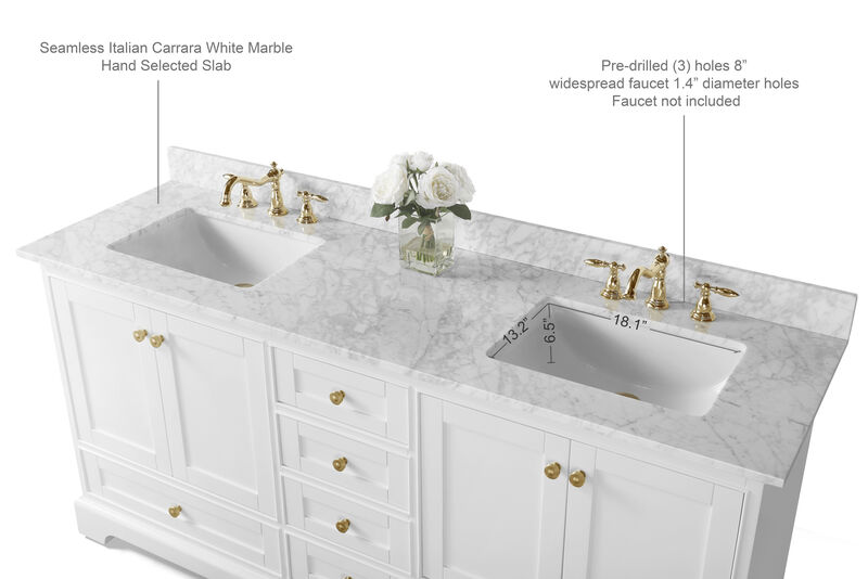 Audrey 66 in. Bath Vanity Set in White with Gold Hardware