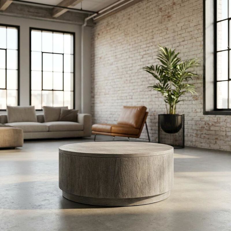 Starlight Canyon Home Mango Wood Round Coffee Table with Drum Base for Living Room image number 2