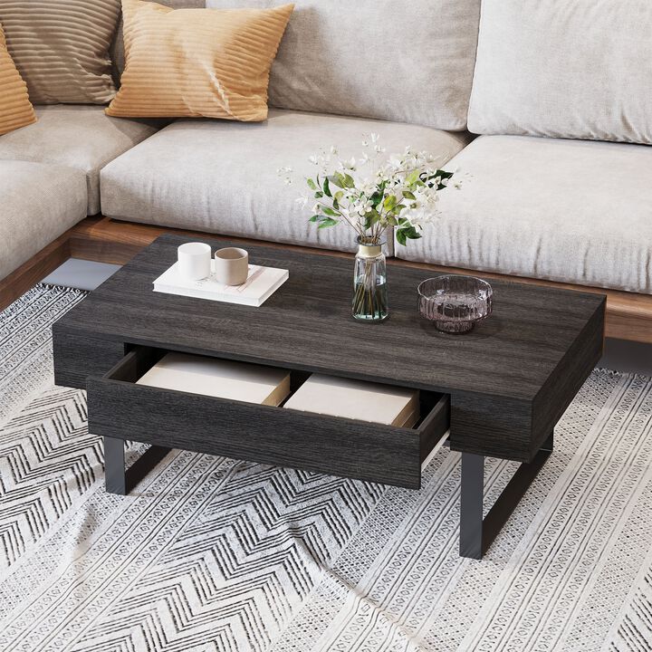 Dark Grey Living Room Table: Mid-century Coffee Table with Drawer