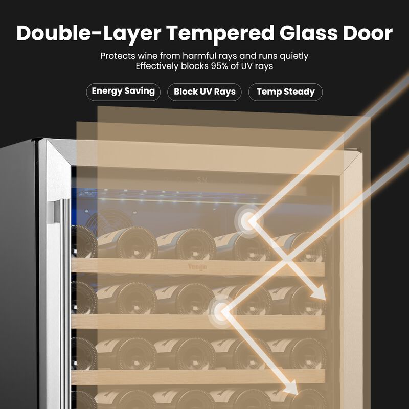 24" Wine Refrigerator, Holds 52 Bottles, Built-in or Freestanding Wine Cooler, Perfect for Home, Kitchen or Bar image number 5