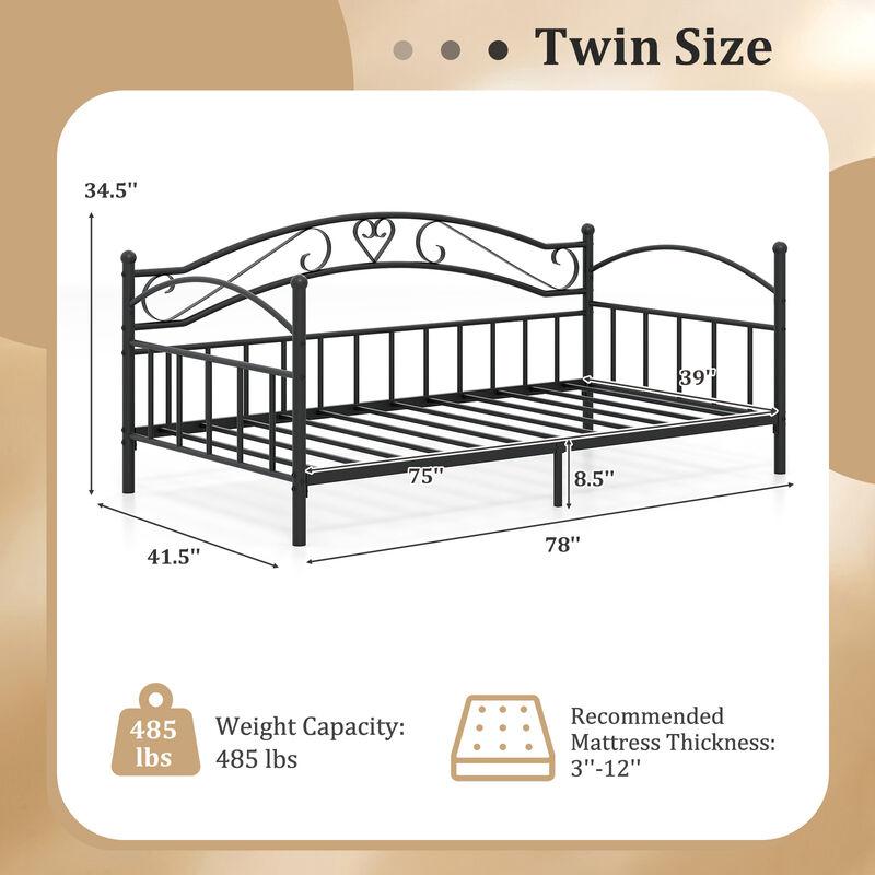 Twin Metal Daybed Frame with Headboard, Modern Bedroom Bed image number 2