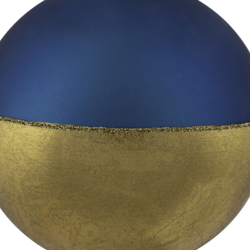 3.5" Blue and Gold Glass Ball Christmas Ornament image number 2