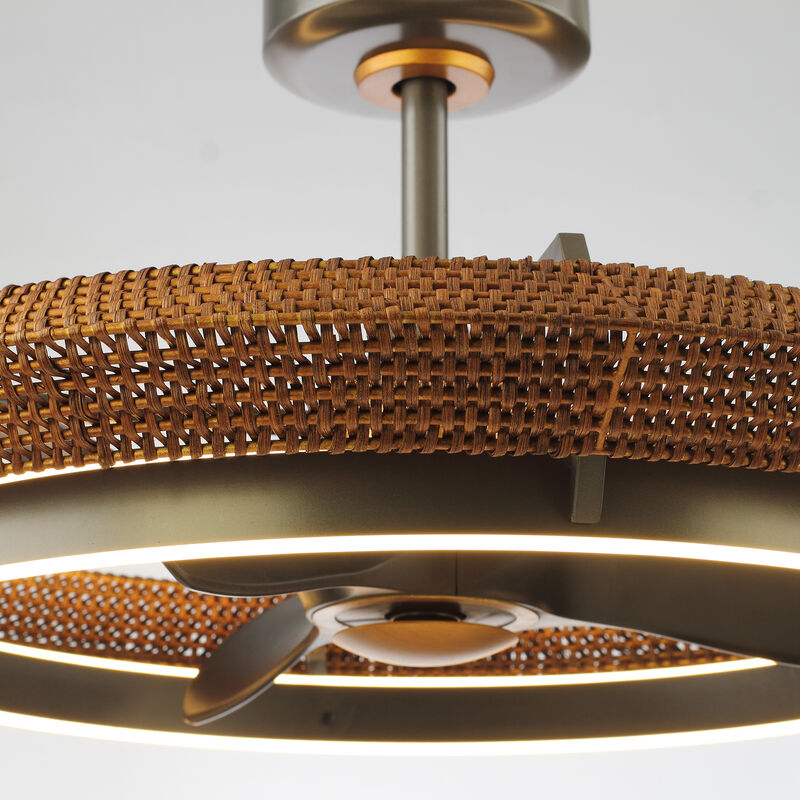 33.1" Farmhouse Graphite Silver Rattan Caged Dimmable Ceiling Fan with Light and Remote