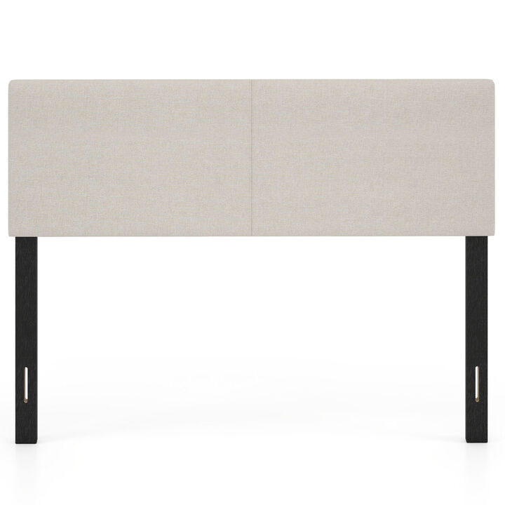 Queen Full Size Upholstered Headboard with Vertical Quilted Linen Fabric