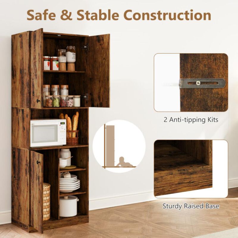 Hivvago Kitchen Pantry Storage Cabinet with Microwave Stand and Open Shelves