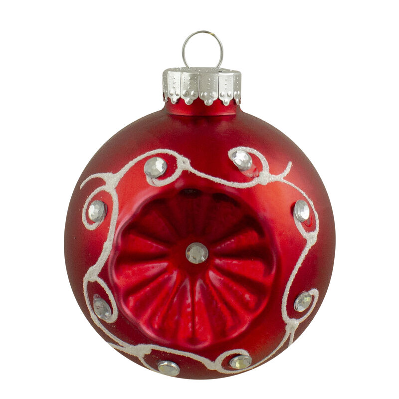 6ct Red and Silver Retro Reflector Matte Glass Christmas Ball Ornament Set 3.25" (82mm) image number 1