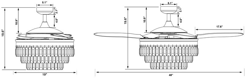 Fanaway Veil 48" Retractable Blade Ceiling Fan with Light and Remote, Modern Fandelier Ceiling Fan, Patented Design Technology, Stronger Thicker Blades, Antique Black image number 9