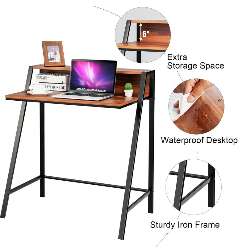Costway 2 Tier Computer Desk PC Laptop Table Study Writing Home Office Workstation