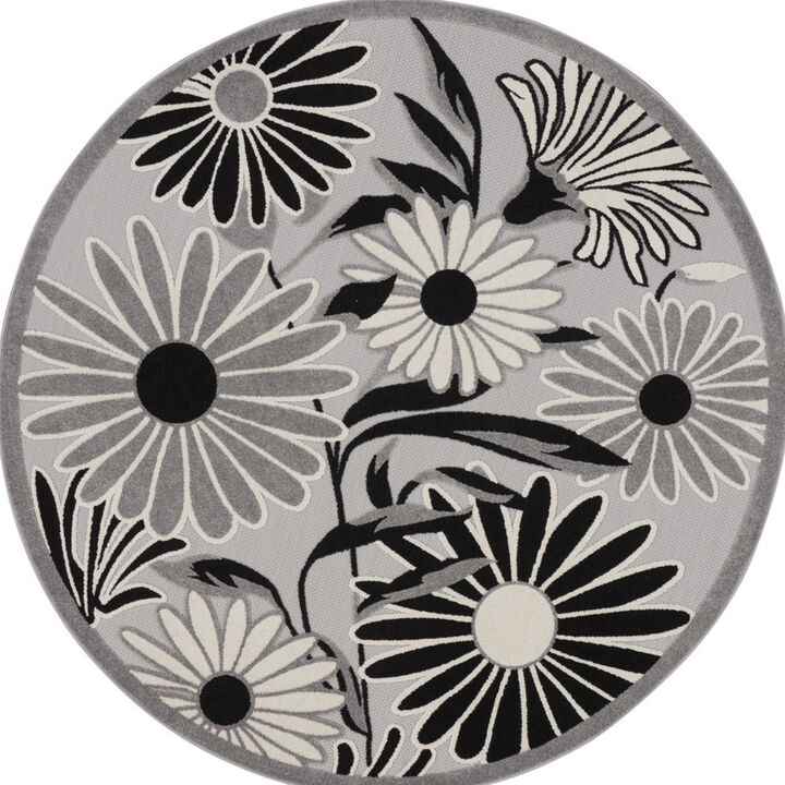 HomeRoots Round Floral Indoor Outdoor Area Rug