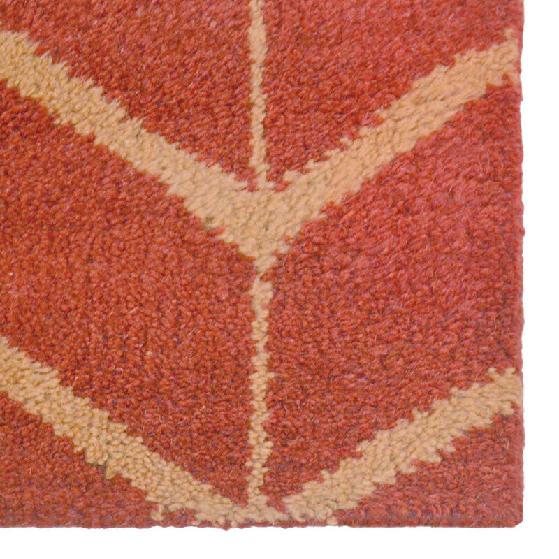 HAND KNOTTED WOOL Geometric AREA RUGS  - 2'6''x10', Runner Shape, Red Gold Color, Geometric Modern, Medium Pile Handmade Area Rugs for Living Room, Bed Room (N01052)