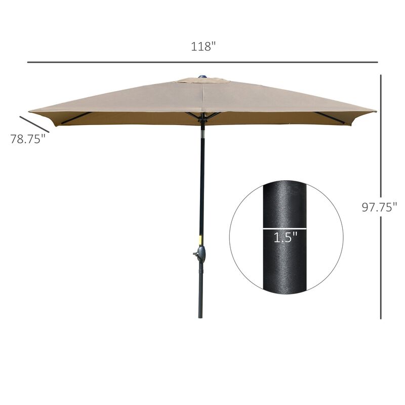 6.6 X 10 ft Rectangular Market Umbrella Patio Outdoor Table Umbrellas with Crank & Push Button Tilt, Coffee