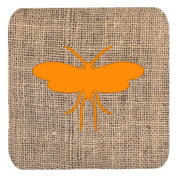 Caroline's Treasures BB1058-BL-OR-FC Moth Burlap and Orange Foam Coasters (Set of 4), 3.5 H x 3.5 W, Multicolor