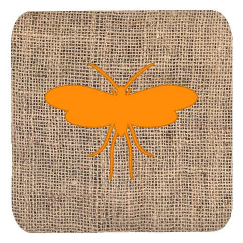 Caroline's Treasures BB1058-BL-OR-FC Moth Burlap and Orange Foam Coasters (Set of 4), 3.5 H x 3.5 W, Multicolor
