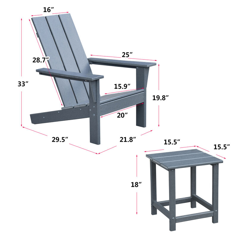 Adirondack Chair Set With Table, Grey