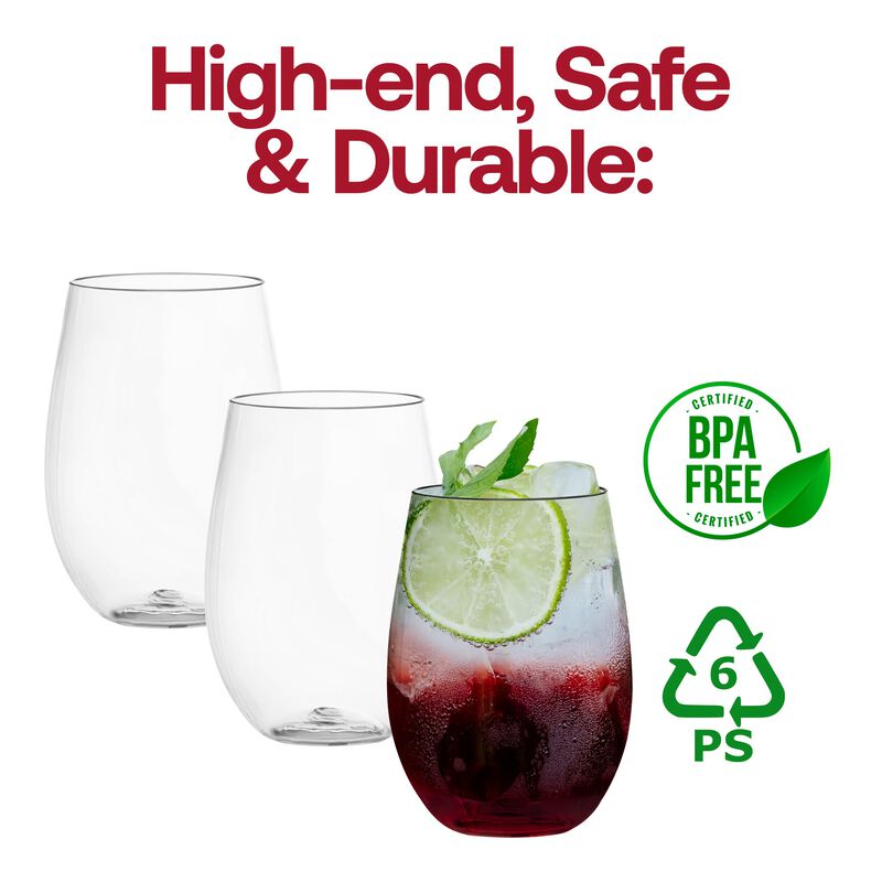16 oz. Clear Elegant Stemless Plastic Wine Glasses (64 Glasses) image number 7