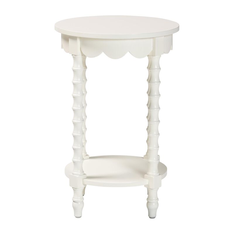 Baxton Studio Sally Round Nightstand with Bamboo Inspired Legs - Scalloped Bedroom Side Table with Open Shelf image number 2