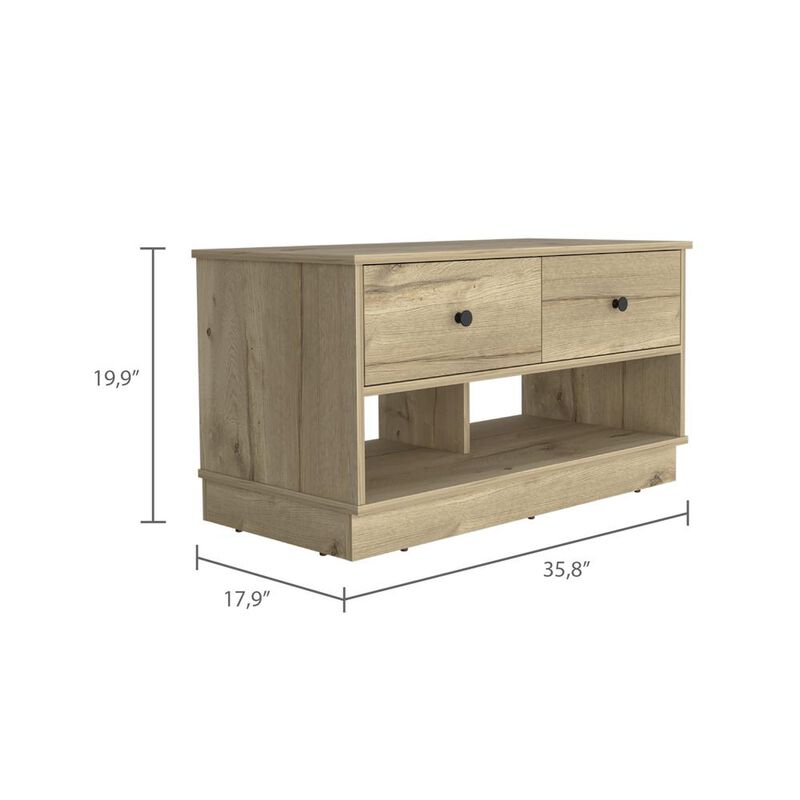 DEPOT E-SHOP Uranus Storage Bench-Two Drawers, Two Open Shelves- Light Oak, For Bedroom