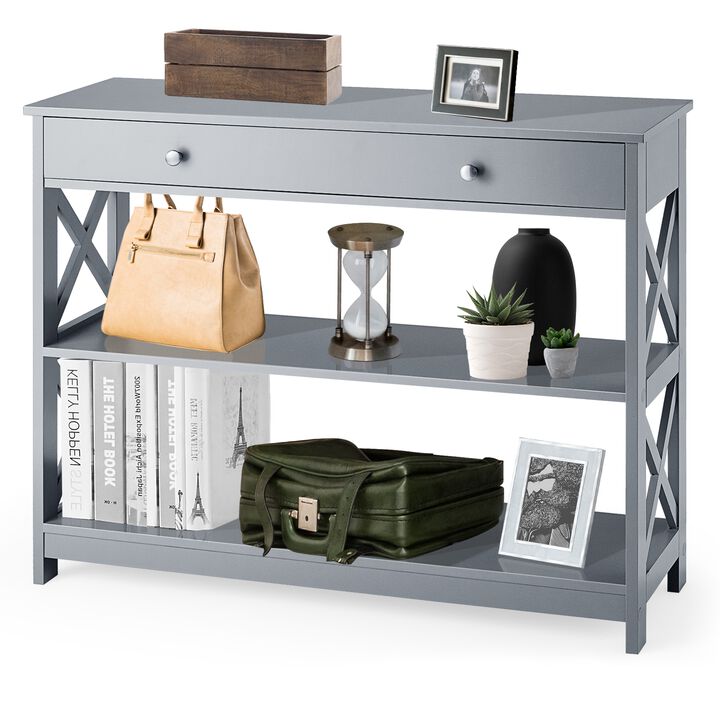 Console Table 3-Tier with Drawer and Storage Shelves