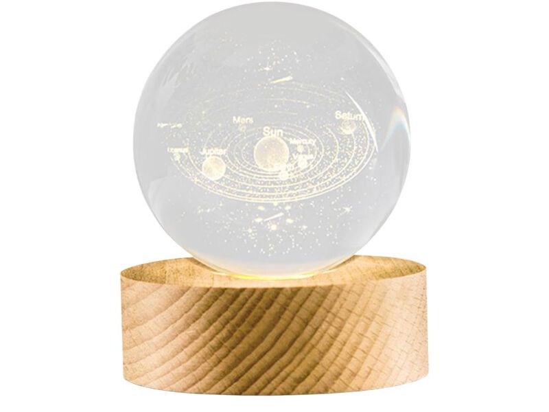 Solar System Crystal Ball Night Light LED Glass Lamp Wood Base Home Decor Gift image number 0