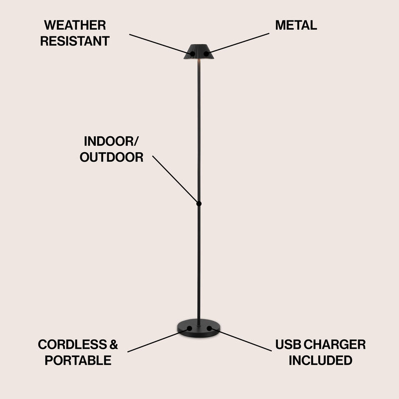 Mallory 44" Modern Minimalist Indoor/Outdoor Iron Pleated Shade Rechargeable/Cordless Dimmable Integrated LED Floor Lamp