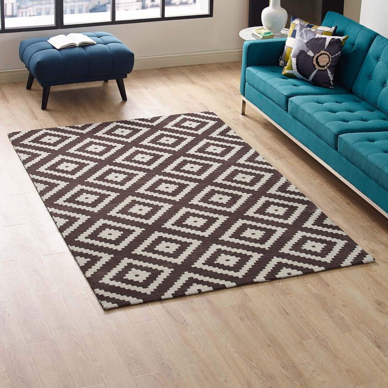 Alika Abstract Diamond Trellis 5x8 Area Rug - Ivory and Brown image number 1