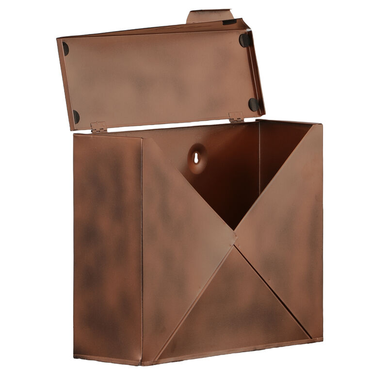 Envelope Shaped Wall Mount Metal Mail Box, Copper-Benzara