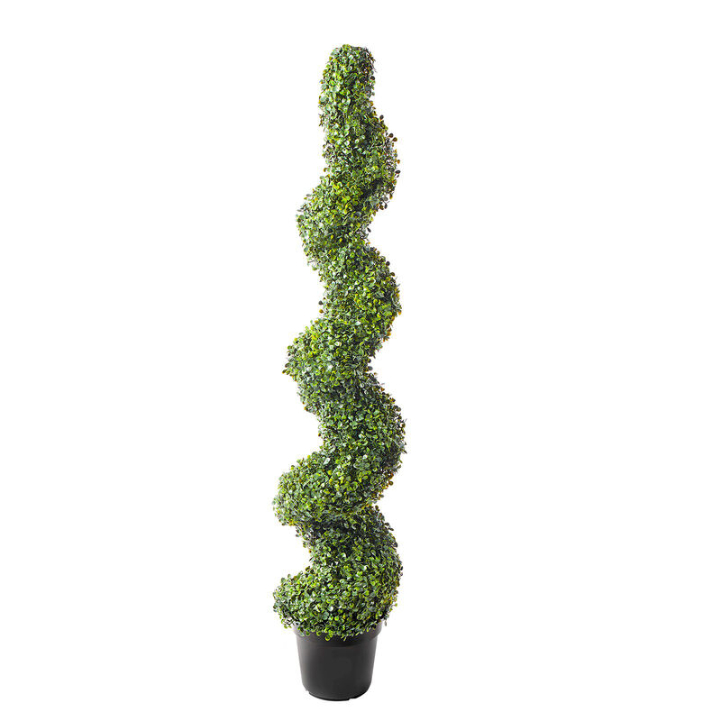 Faux Spiral Topiary Trees Set of 2 with Extra Leaves, Decorative Pots, UV Rated image number 7