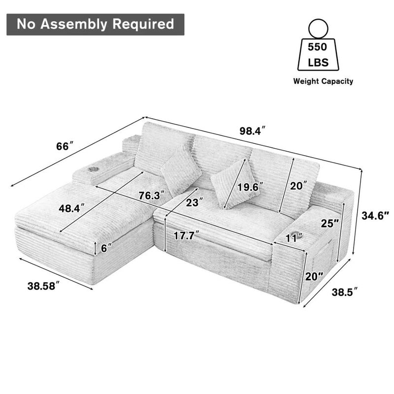 Minsme L-Shaped Pink Modular Sectional Sofa image number 8