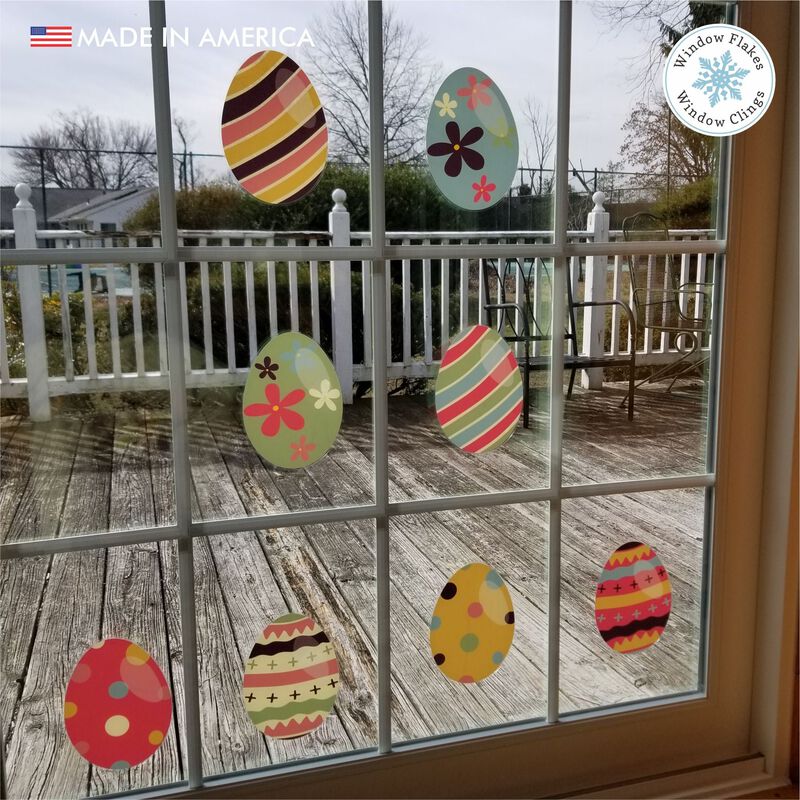 Window Flakes Boho Easter Egg Window Clings Set of 8 Double Sided Spring Floral Reusable Decals image number 4