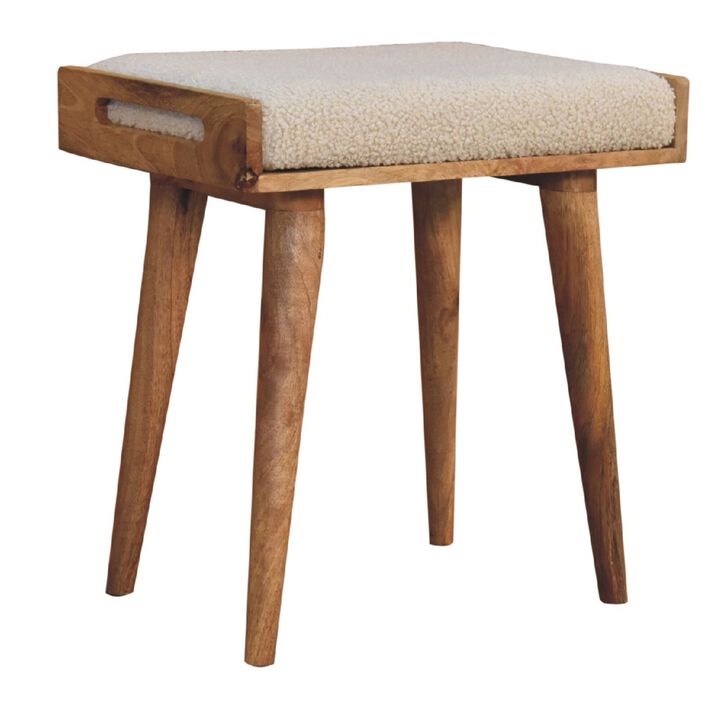 Boucle Cream  Solid Wood Tray Style Footstool