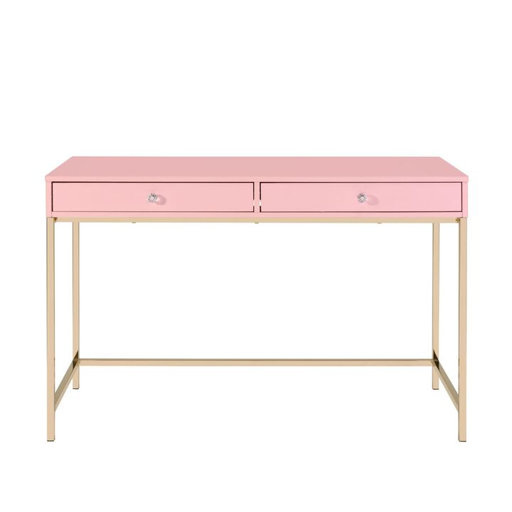 Ottey Writing Desk, Pink High Gloss & Gold Finish