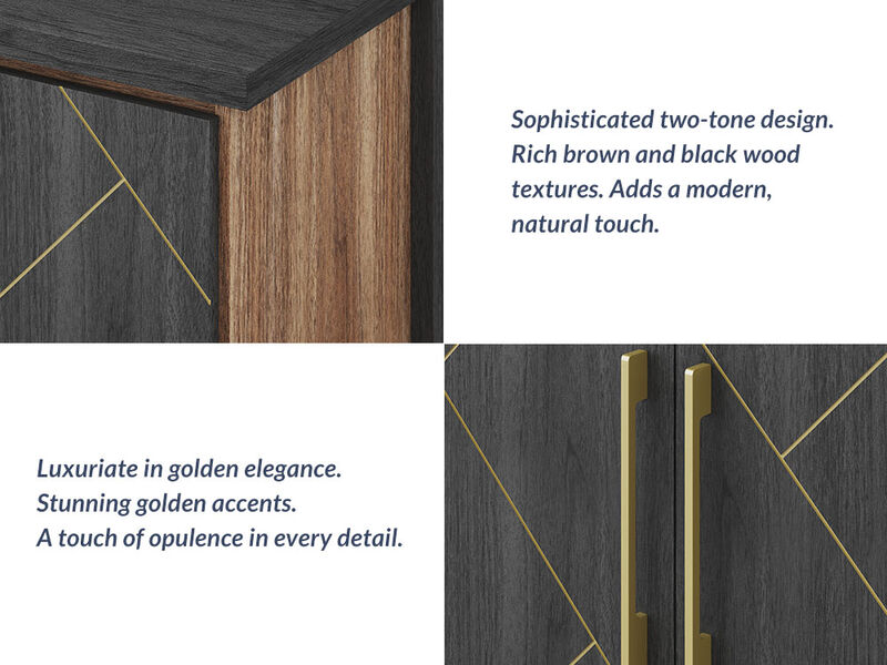 BELLEZE Buffet Cabinet With Storage, 65" Sideboard Cabinet with Storage and Decorative Doors, Modern Buffet table Console Table for Dinning Room, Kitchen & Living Room (Espresso Black)