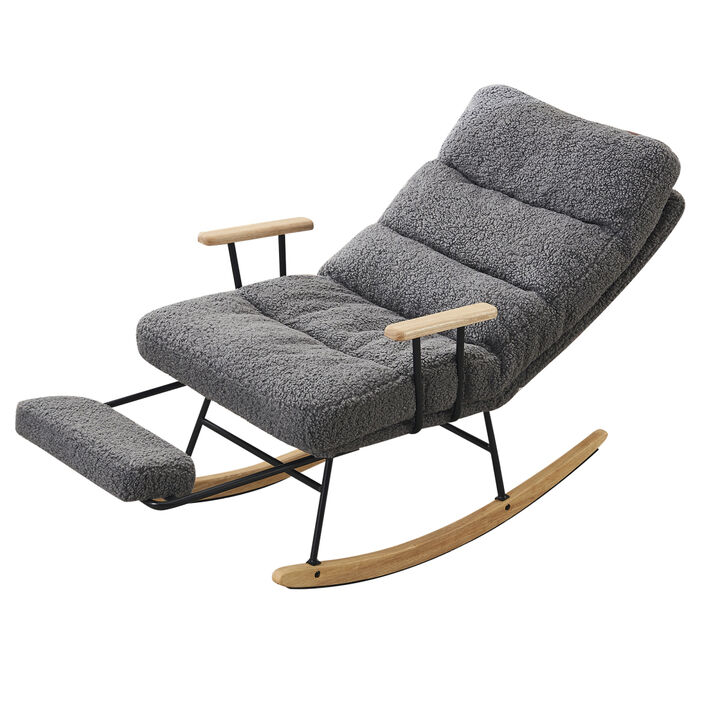 Modern Teddy Gliding Rocking Chair with High Back, Retractable Footrest, and Adjustable Back Angle for Nursery, Living Room, and Bedroom, Gray