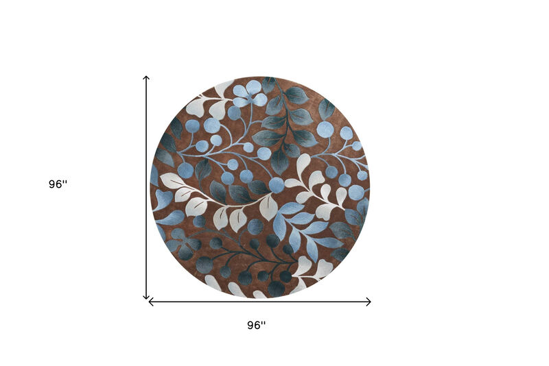 HomeRoots Botanical Leaves Round Rug image number 3