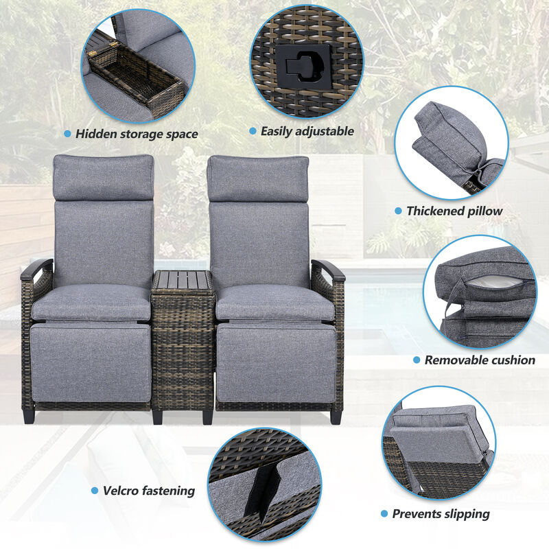 Merax Patio Recliner Loveseat Chair Outdoor Lounge Chair