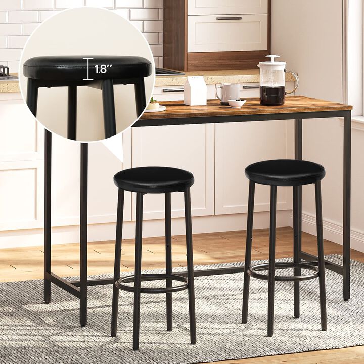 PU Upholstered Bar Stools Set of 2 with Footrest for Home or Bar-Black