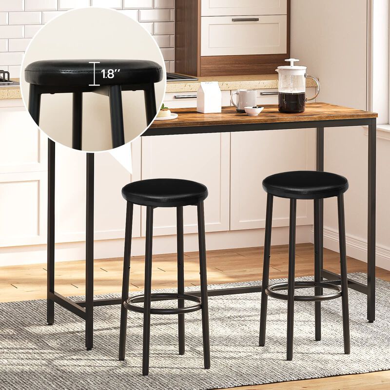 PU Upholstered Bar Stools Set of 2 with Footrest for Home or Bar-Black image number 1