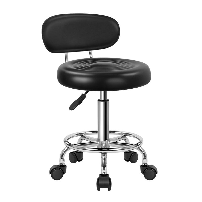 KKTONER PU Leather Modern Rolling Stool with Low Back Height Adjustable Work Salon Swivel Chair with Footrest (Black) image number 0