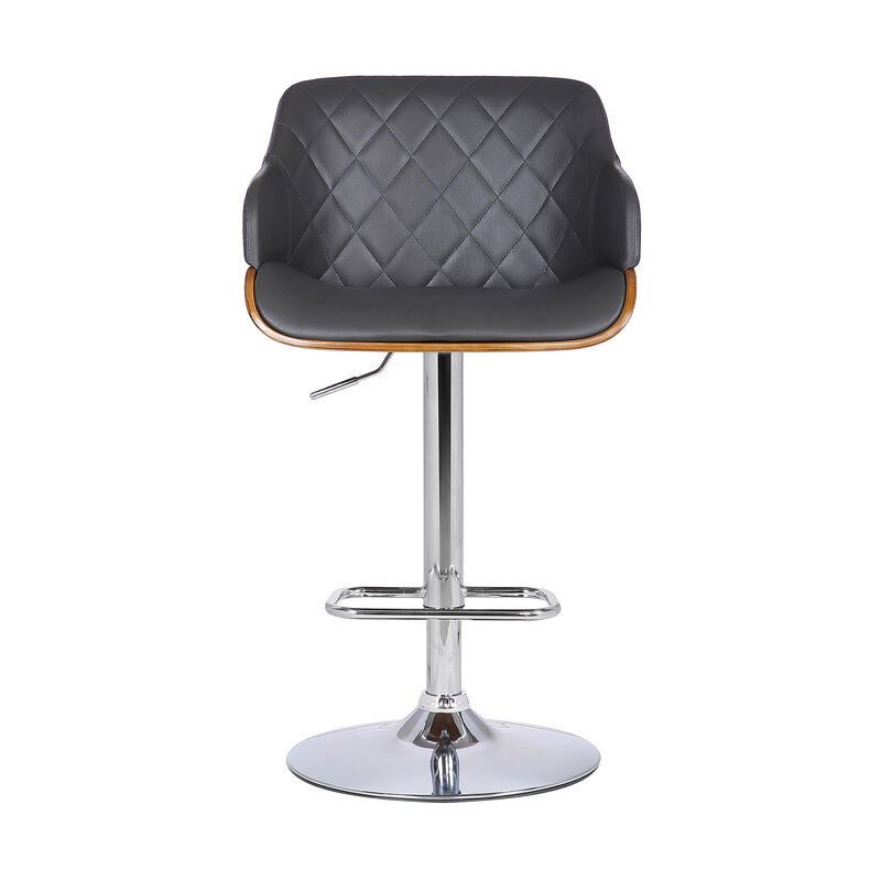 HomeRoots Gray And Silver Faux Leather And Fabric And Iron Low Back Adjustable Height Swivel Bar Chair image number 0