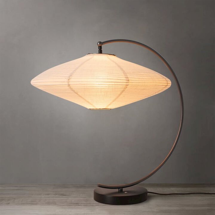 NOVA OF CALIFORNIA Roswell Table Lamp - Matte Black & Gunmetal Finish, White Linen Shade