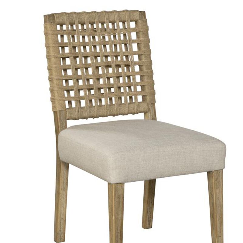 Trya Dining Side Chair Set of 2, Woven Backrest, White, Pine Wood